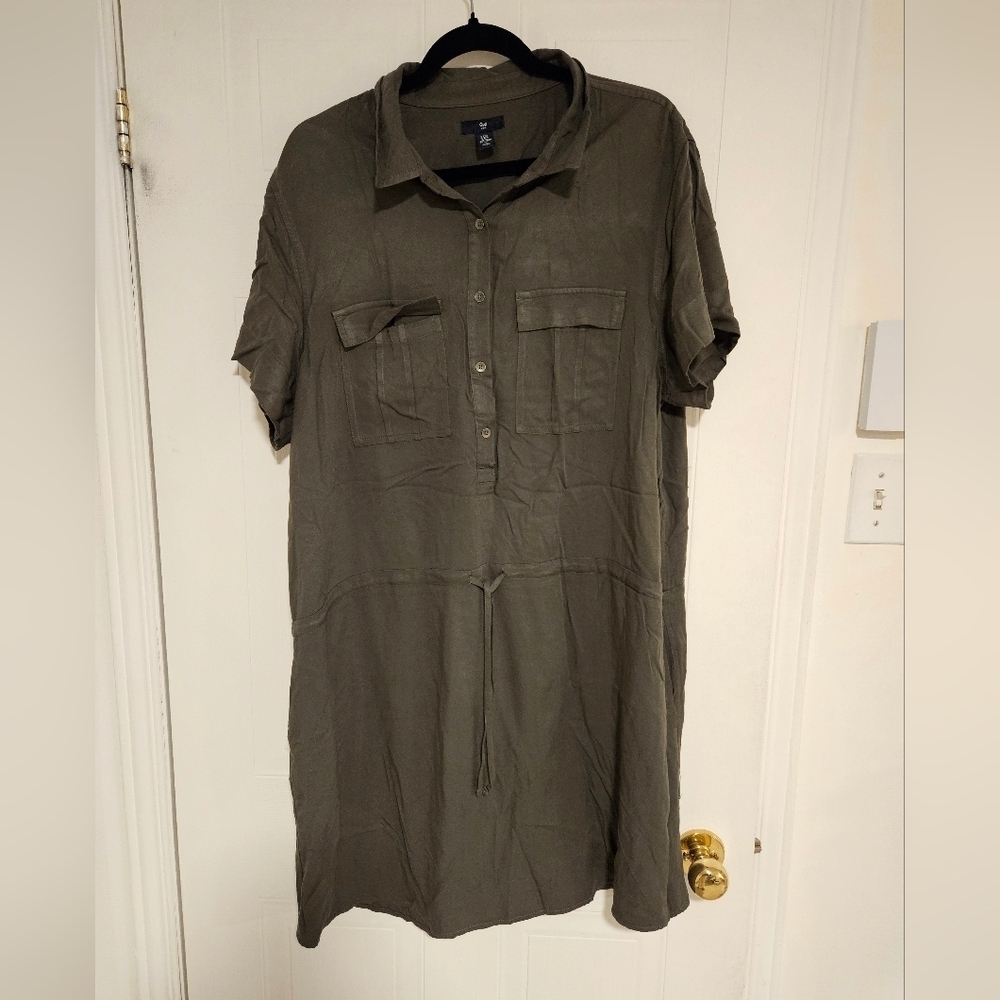 Gap Womens dress kaki green XXL adjustable waist short sleeve plus size NWT